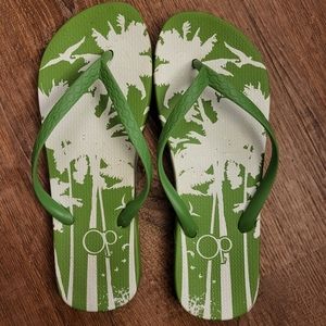 OP green flip-flops
